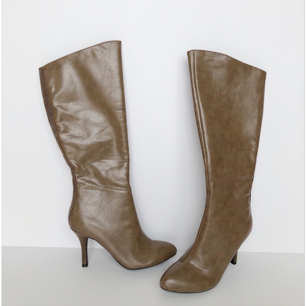 NEW CL by Laundry Tan Boots with faux snakeskin